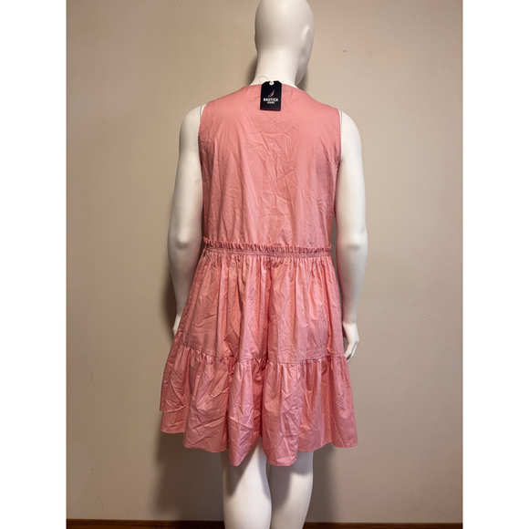 Nautica Jeans Women's XL Pink Lace-Up Tiered Ruffled Sleeveless Dress NWT - Picture 3 of 4